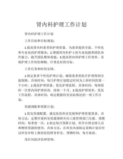 肾内科护理工作计划