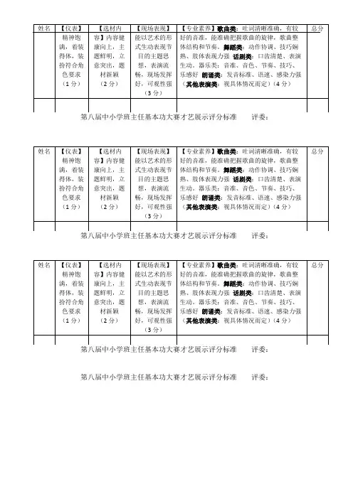 中小学班主任基本功大赛才艺展示评分标准