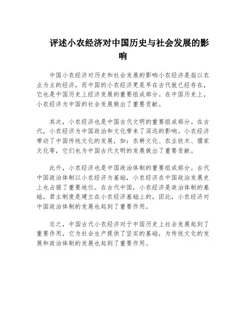 评述小农经济对中国历史与社会发展的影响