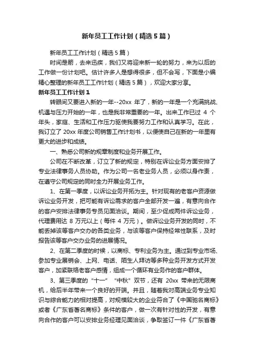 新年员工工作计划（精选5篇）