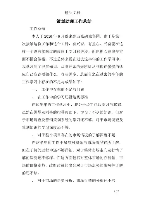 策划助理工作总结