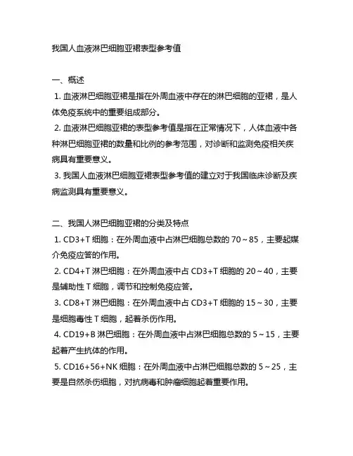 中国人血液淋巴细胞亚群表型参考值