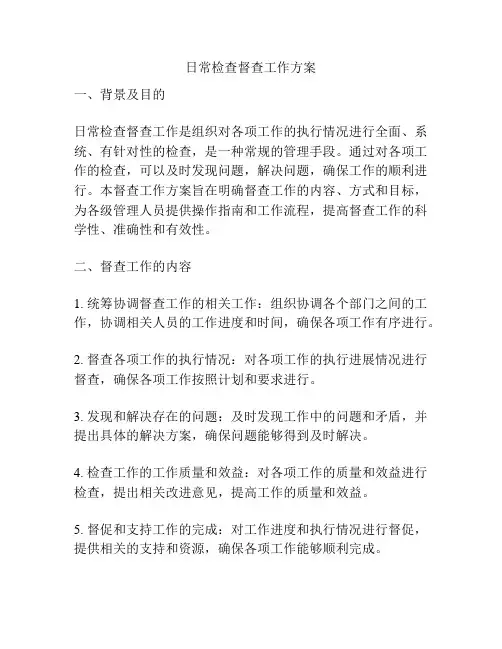 日常检查督查工作方案