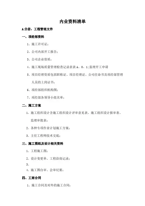 内业资料清单