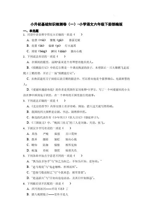 小升初基础知识检测卷(一)2022-2023学年语文六年级下册(部编版)(1)
