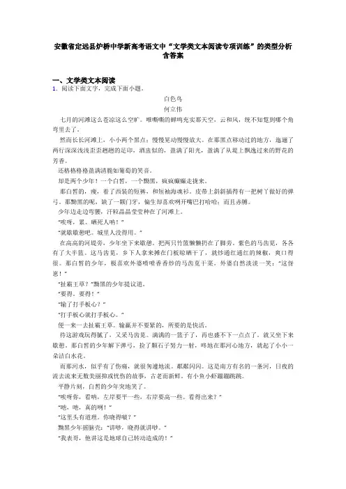 安徽省定远县炉桥中学新高考语文中“文学类文本阅读专项训练”的类型分析含答案