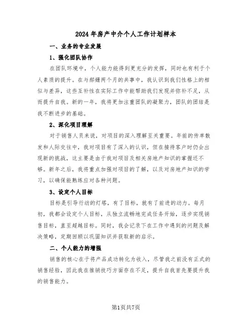 2024年房产中介个人工作计划样本（五篇）