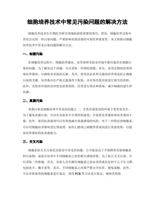 细胞培养技术中常见污染问题的解决方法