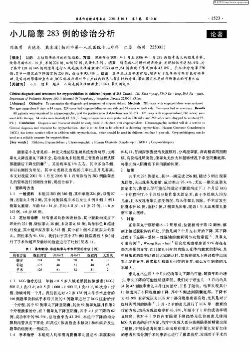 小儿隐睾283例的诊治分析
