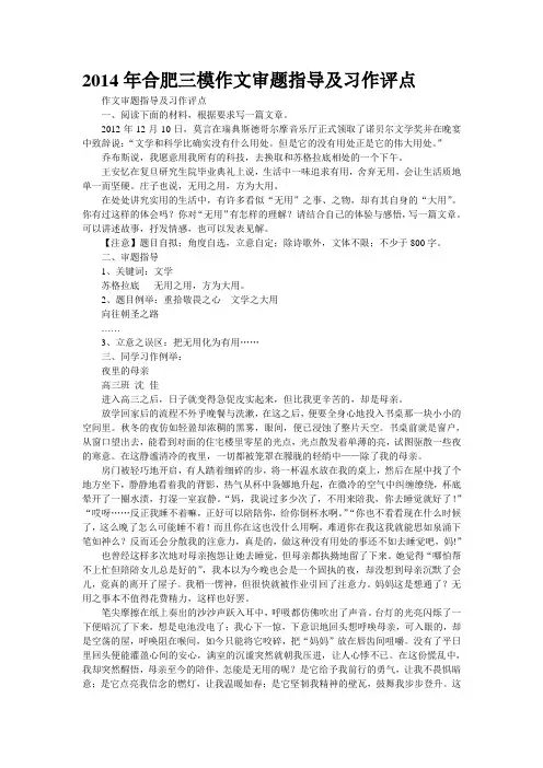 2014年合肥三模作文审题指导及习作评点