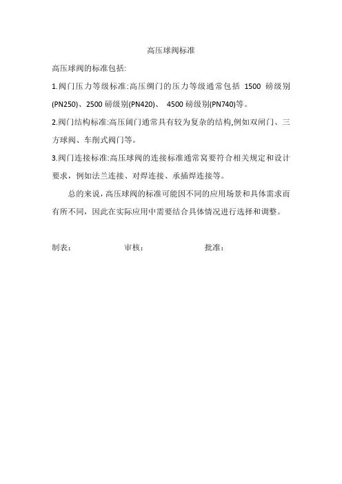 高压球阀标准