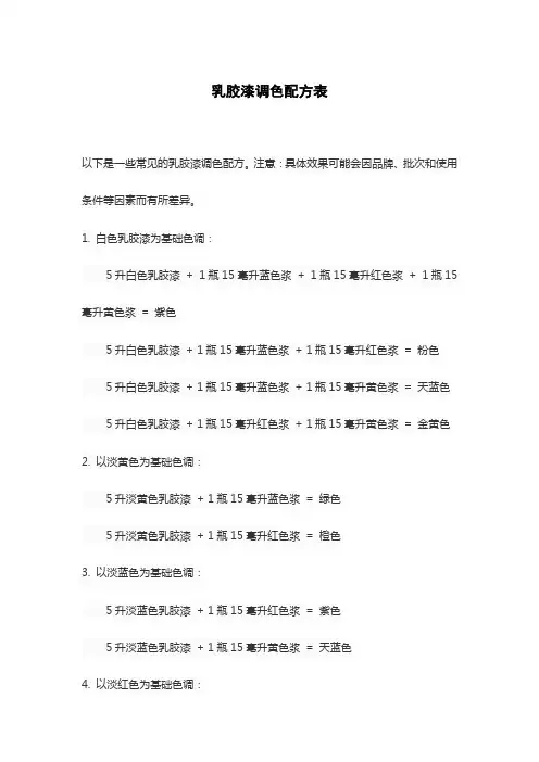 乳胶漆调色配方表