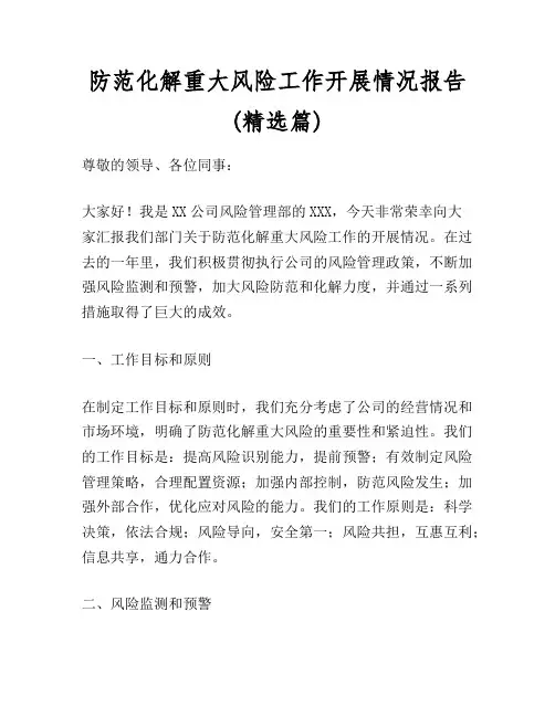 防范化解重大风险工作开展情况报告(精选篇)
