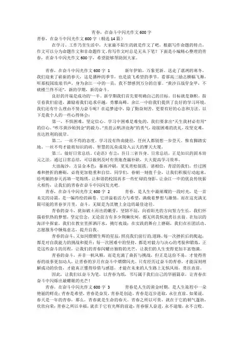 青春,在奋斗中闪光作文600字