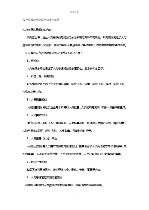 人力资源战略规划包括哪些范畴