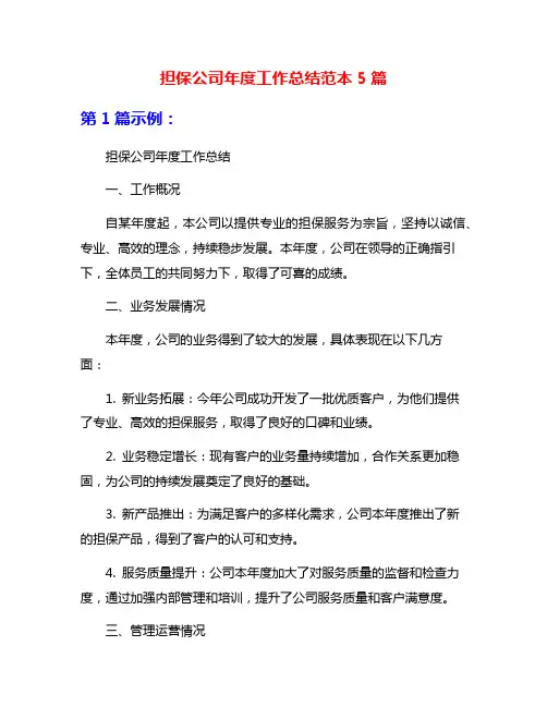 担保公司年度工作总结范本5篇