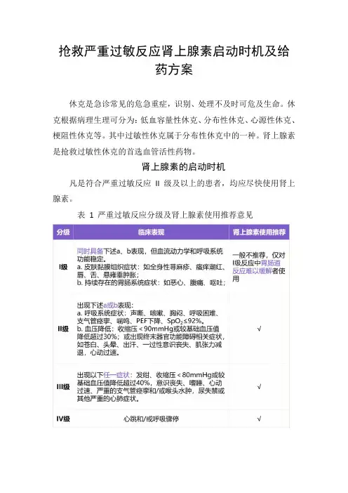 抢救严重过敏反应肾上腺素启动时机及给药方案