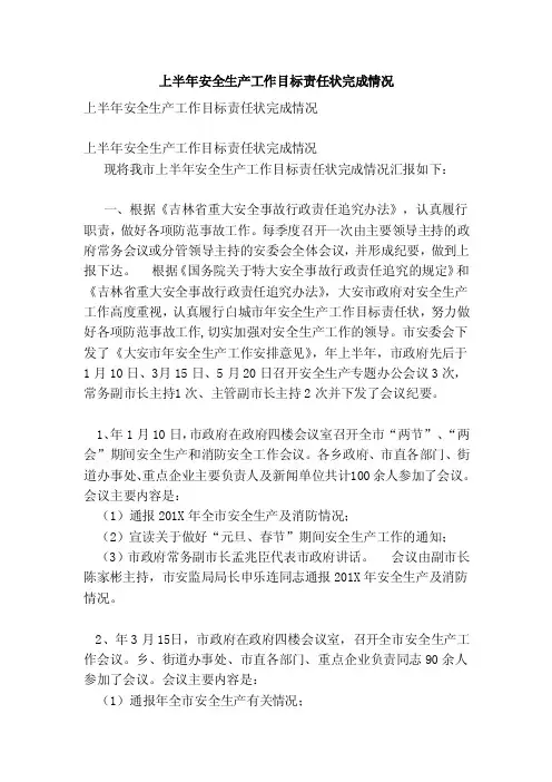 上半年安全生产工作目标责任状完成情况（新）
