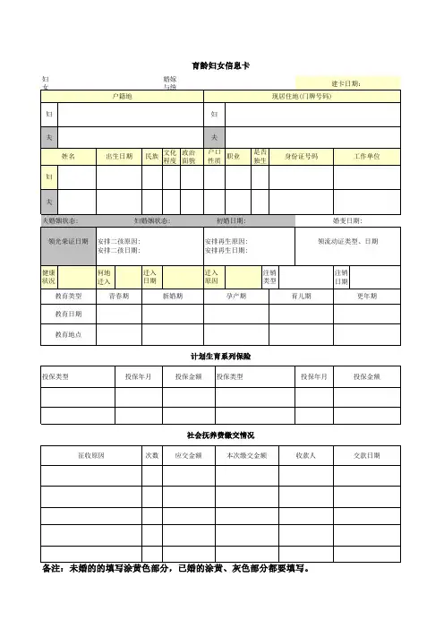 育龄妇女信息卡