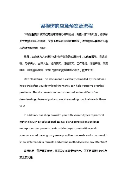 肾损伤的应急预案及流程