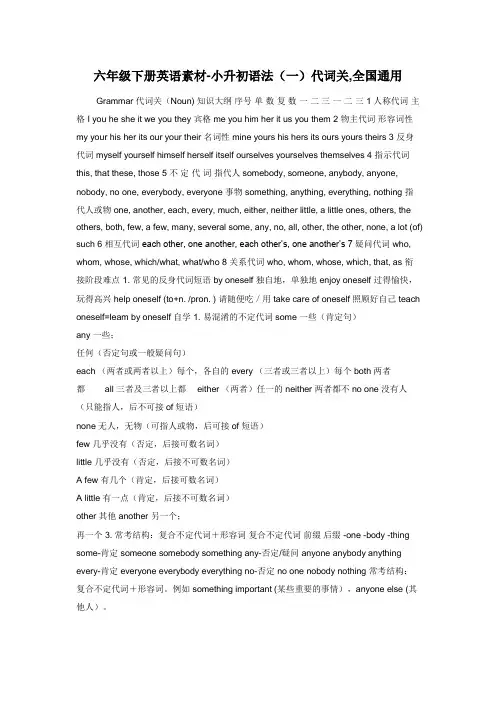 六年级下册英语素材-小升初语法（一）代词关,全国通用