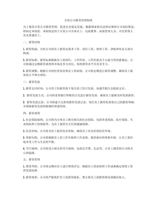 合资公司薪资管理制度