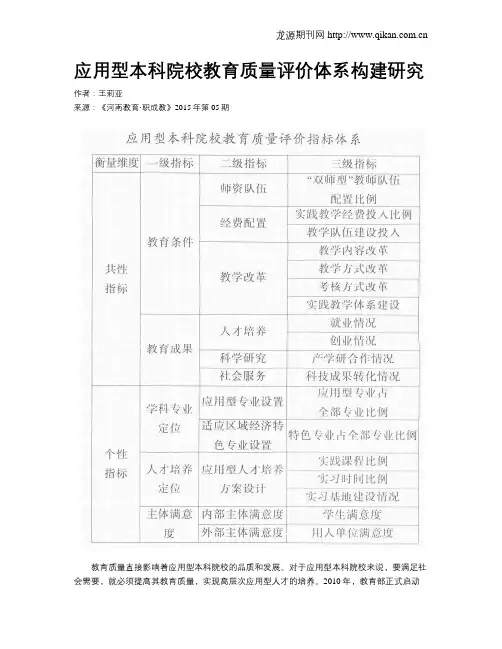 应用型本科院校教育质量评价体系构建研究