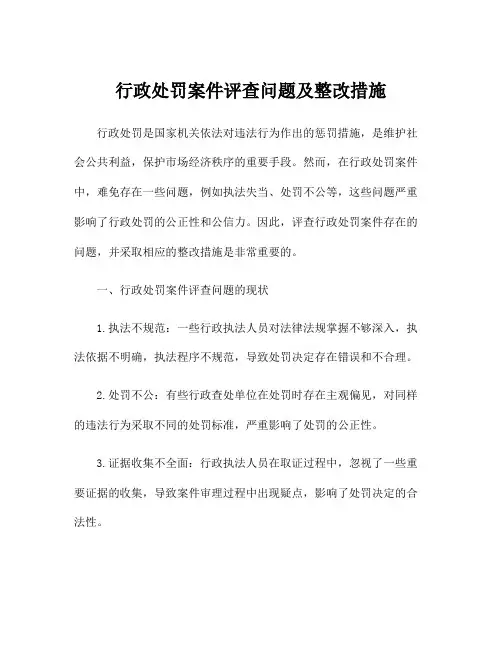 行政处罚案件评查问题及整改措施