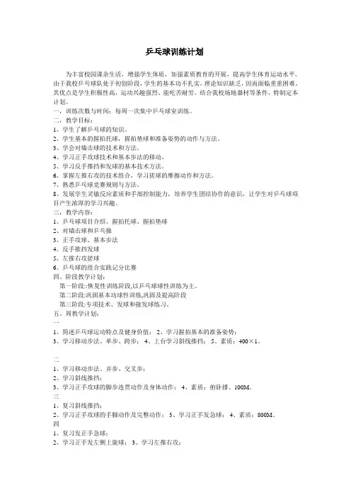 乒乓球兴趣小组训练计划