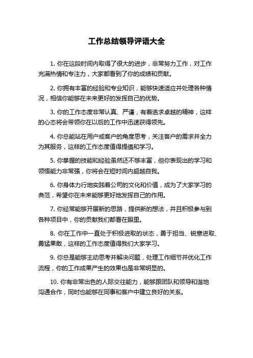 工作总结领导评语大全