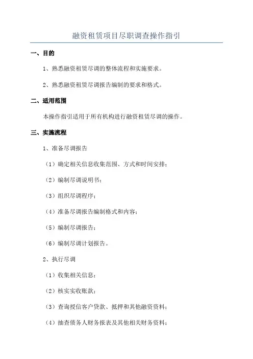 融资租赁项目尽职调查操作指引