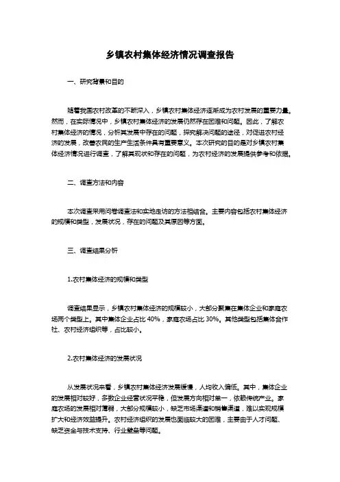 乡镇农村集体经济情况调查报告