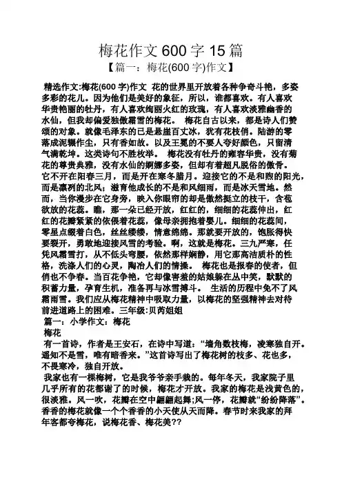 梅花作文600字15篇