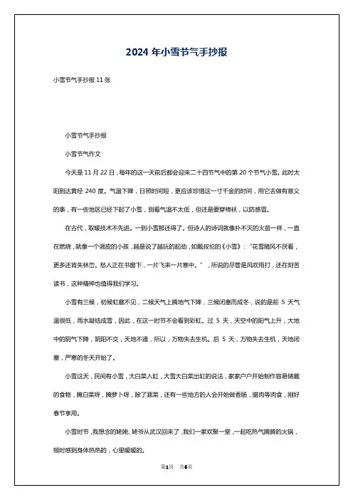 2024年小雪节气手抄报