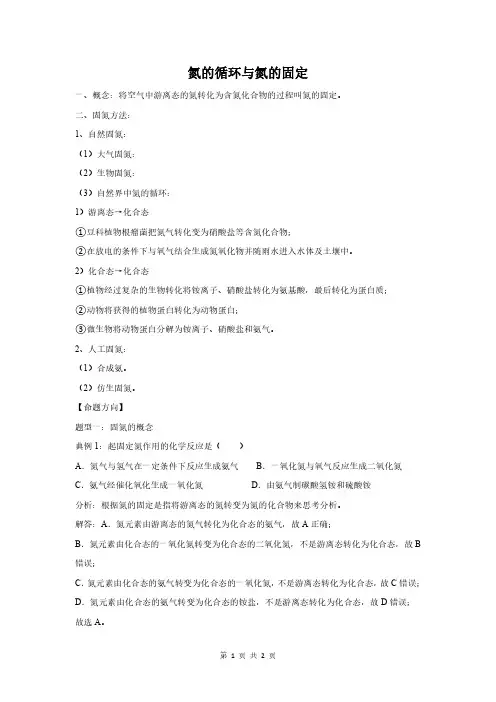 氮的循环与氮的固定