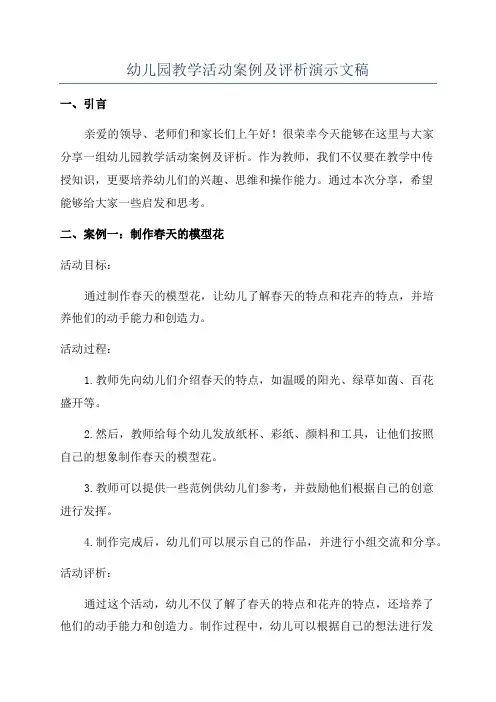 幼儿园教学活动案例及评析演示文稿