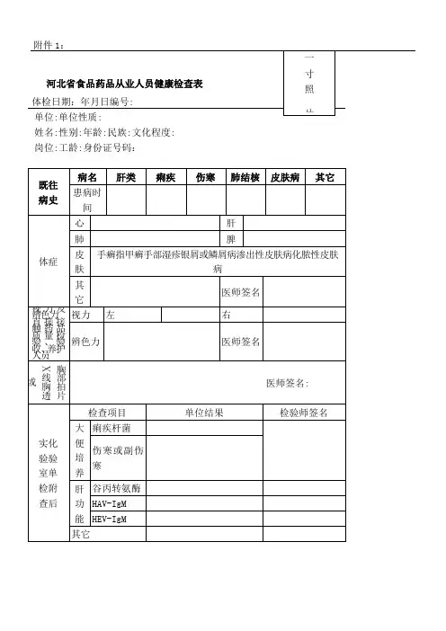 河北省食品药品从业人员健康检查表