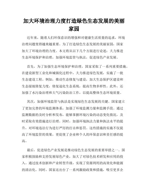 加大环境治理力度打造绿色生态发展的美丽家园