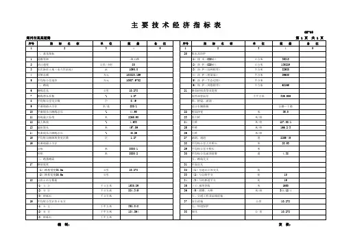 道路主要技术经济指标表(道路工程)