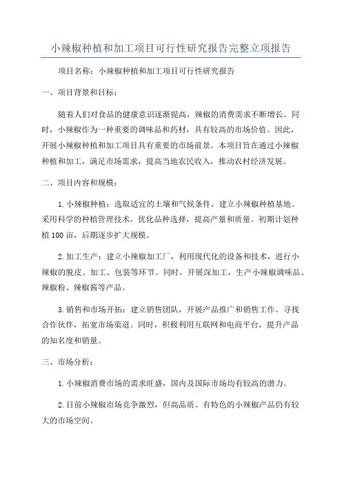 小辣椒种植和加工项目可行性研究报告完整立项报告