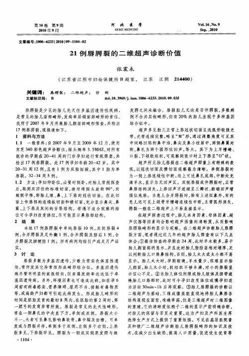 21例唇腭裂的二维超声诊断价值