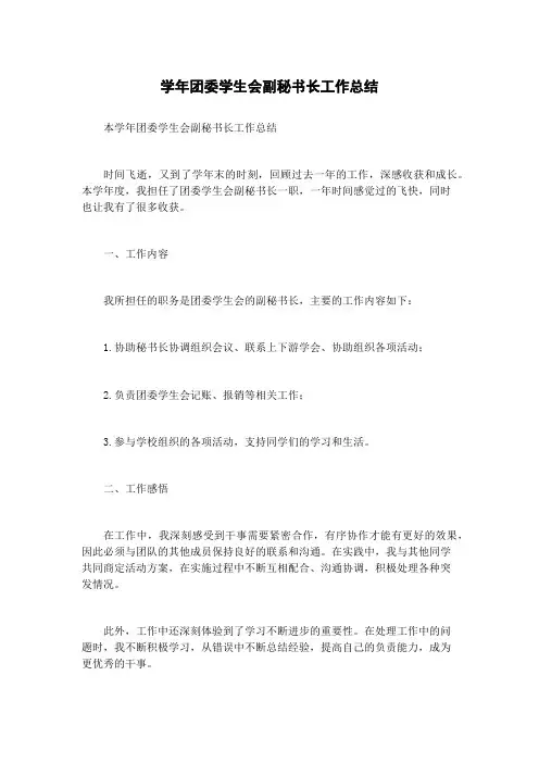 学年团委学生会副秘书长工作总结