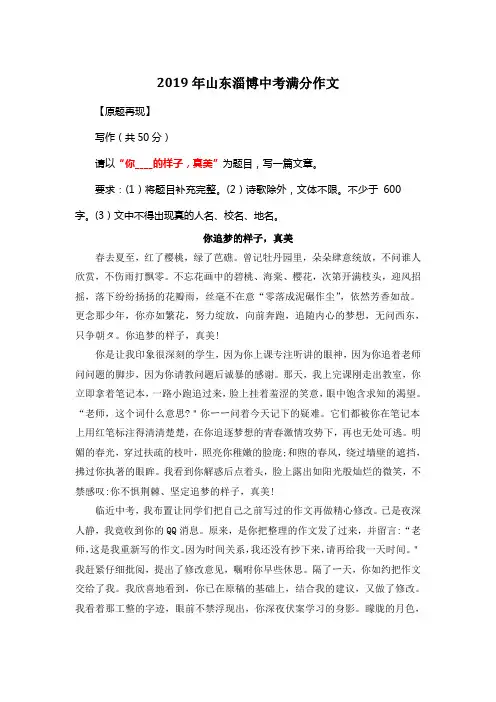 2019年山东淄博中考满分作文《你追梦的样子,真美》