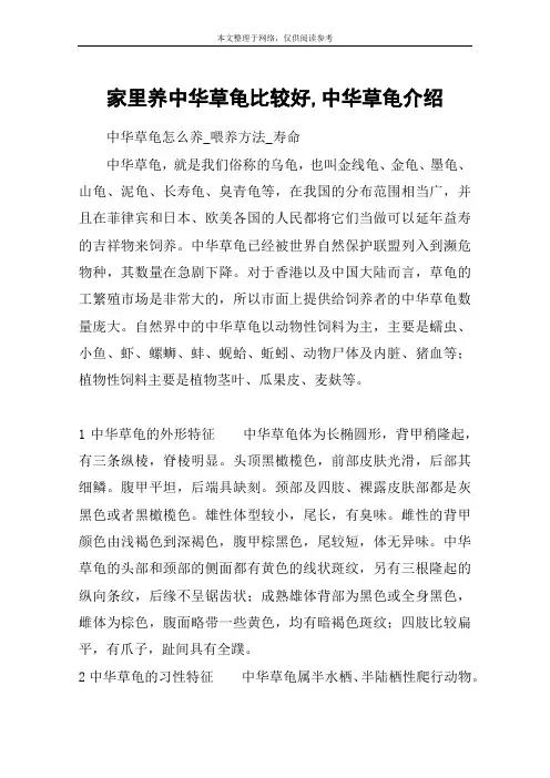 家里养中华草龟比较好,中华草龟介绍