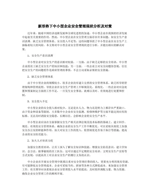 新形势下中小型企业安全管理现状分析及对策