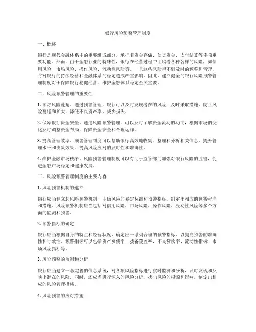 银行风险预警管理制度