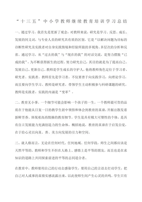 “十三五”中小学教师继续教育培训学习总结