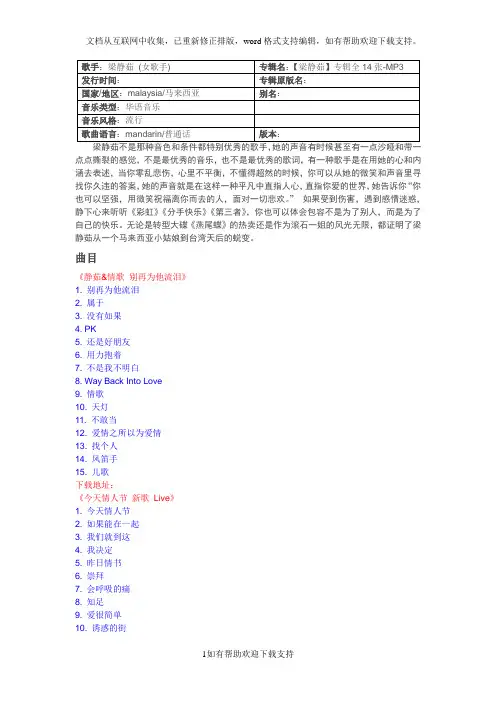 梁静茹14张专辑介绍
