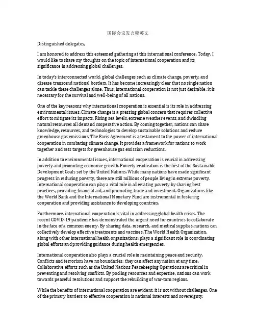 国际会议发言稿英文