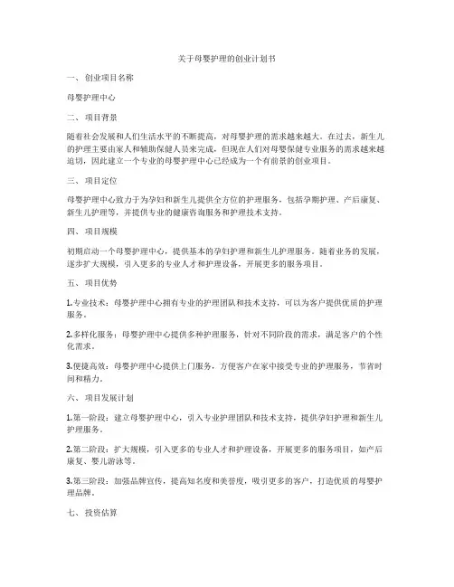 关于母婴护理的创业计划书